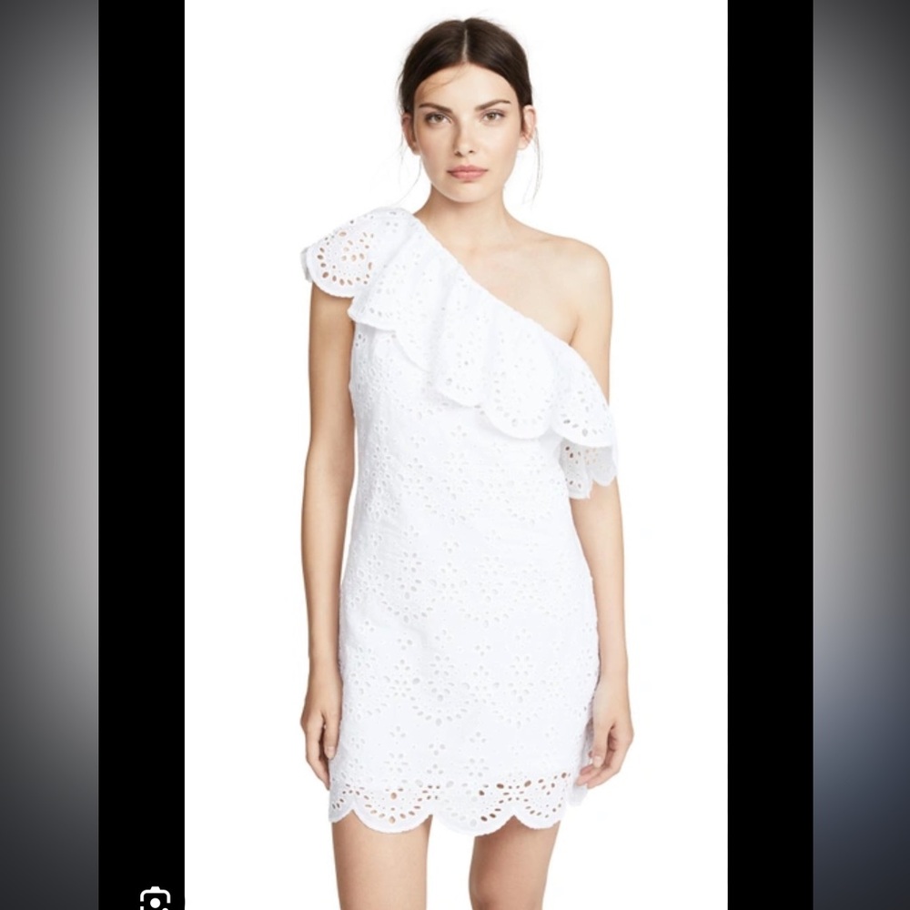 Cupcakes & Cashmere Ruffle One Shoulder Sleeveless Mini White Dress